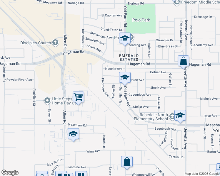 map of restaurants, bars, coffee shops, grocery stores, and more near 12221 Clementa Avenue in Bakersfield