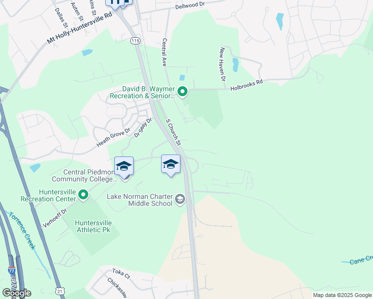 map of restaurants, bars, coffee shops, grocery stores, and more near 12820 South Church Street in Huntersville