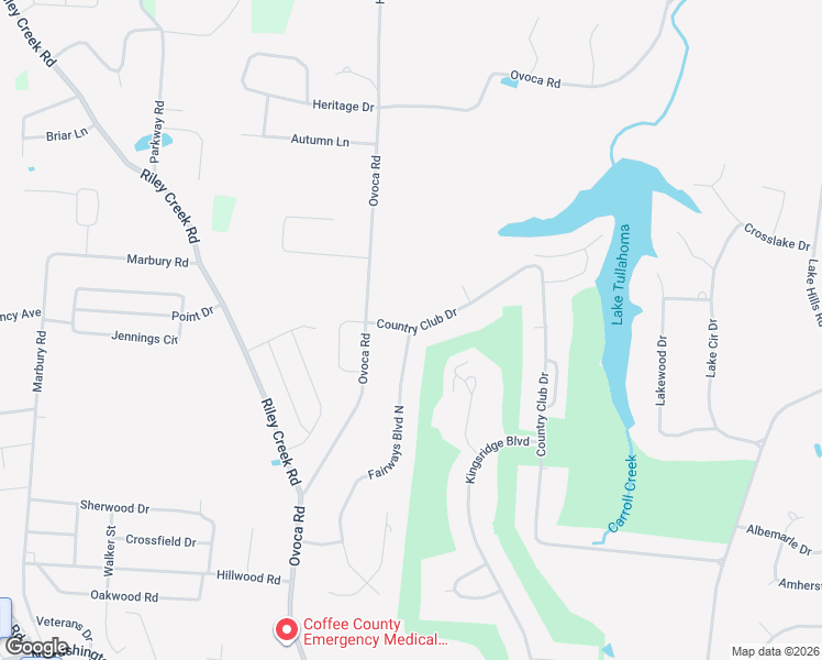 map of restaurants, bars, coffee shops, grocery stores, and more near 2098 Country Club Dr in Tullahoma