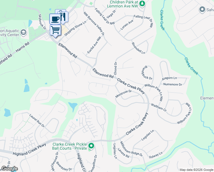 map of restaurants, bars, coffee shops, grocery stores, and more near 10416 Haddington Drive in Charlotte