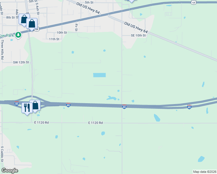 map of restaurants, bars, coffee shops, grocery stores, and more near 473890 East 1117 Road in Muldrow