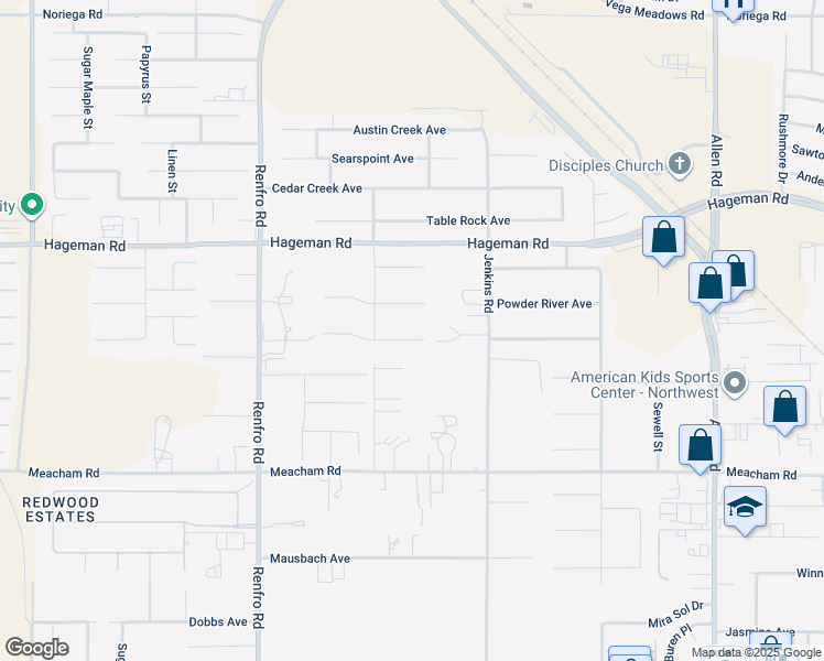 map of restaurants, bars, coffee shops, grocery stores, and more near 13946 Santa Fe Court in Bakersfield