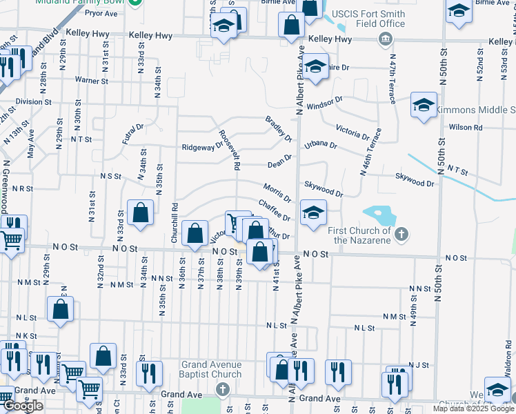 map of restaurants, bars, coffee shops, grocery stores, and more near 3924 Chaffee Drive in Fort Smith