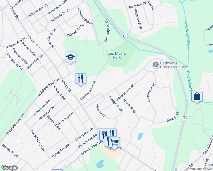 map of restaurants, bars, coffee shops, grocery stores, and more near Kathy Drive in Cabarrus County