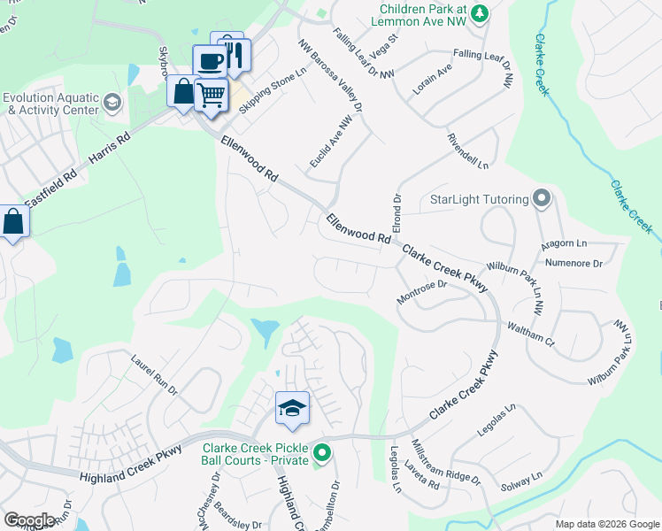 map of restaurants, bars, coffee shops, grocery stores, and more near 1304 Crestfield Court in Charlotte