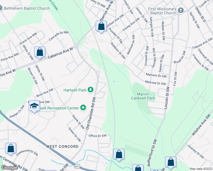 map of restaurants, bars, coffee shops, grocery stores, and more near 211 Lawings Drive Southwest in Concord
