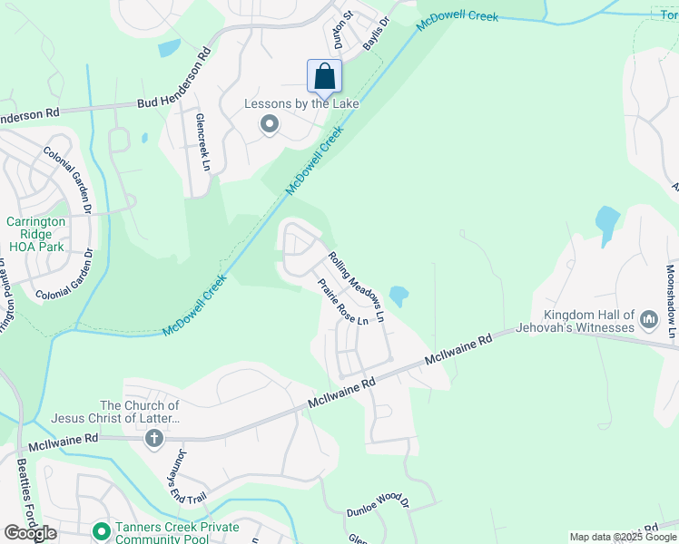 map of restaurants, bars, coffee shops, grocery stores, and more near 8019 Rolling Meadows Lane in Huntersville