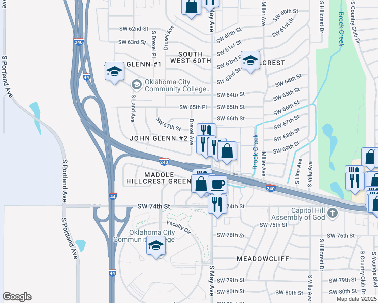 map of restaurants, bars, coffee shops, grocery stores, and more near 6917 Drexel Avenue in Oklahoma City