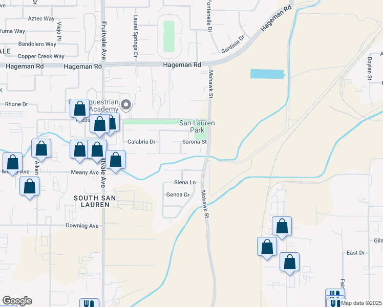 map of restaurants, bars, coffee shops, grocery stores, and more near 5800 Ragusa Lane in Bakersfield