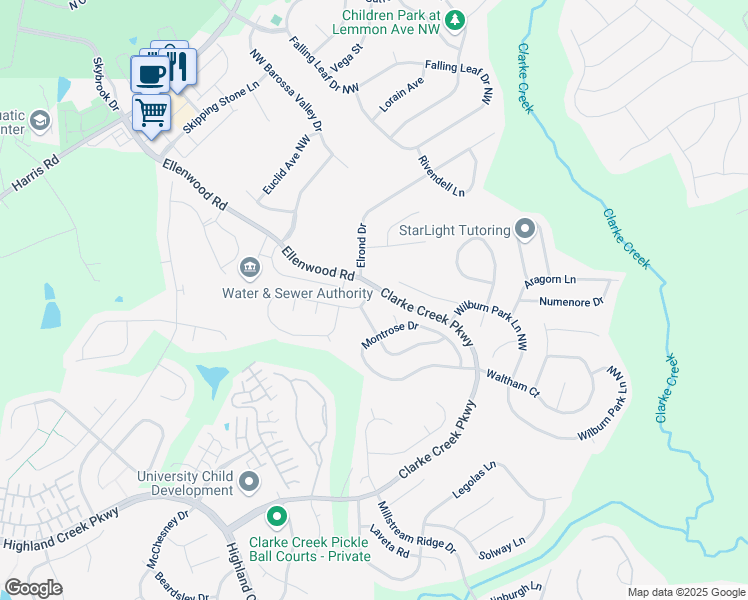 map of restaurants, bars, coffee shops, grocery stores, and more near 10312 Haddington Drive in Charlotte