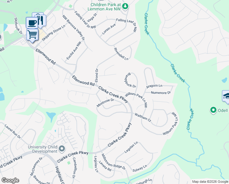 map of restaurants, bars, coffee shops, grocery stores, and more near 10027 Falmouth Lane in Charlotte