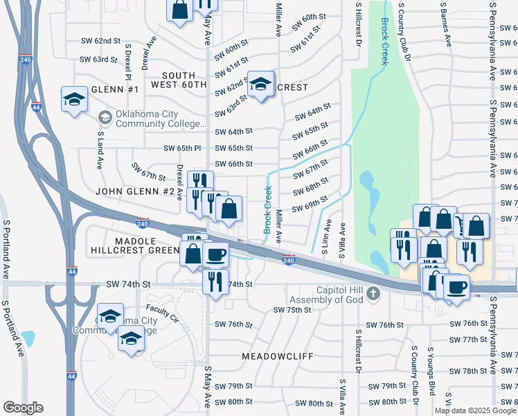 map of restaurants, bars, coffee shops, grocery stores, and more near Diana Drive in Oklahoma City