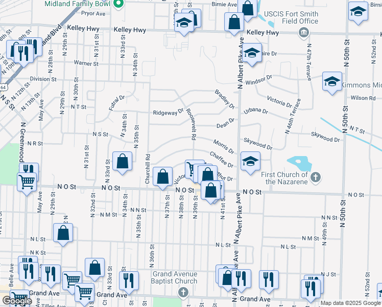 map of restaurants, bars, coffee shops, grocery stores, and more near 3810 Chaffee Drive in Fort Smith