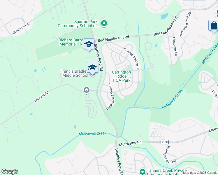 map of restaurants, bars, coffee shops, grocery stores, and more near 6919 Carrington Pointe Dr in Huntersville