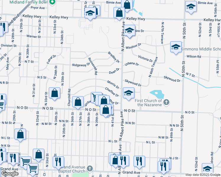map of restaurants, bars, coffee shops, grocery stores, and more near 3924 Chaffee Drive in Fort Smith