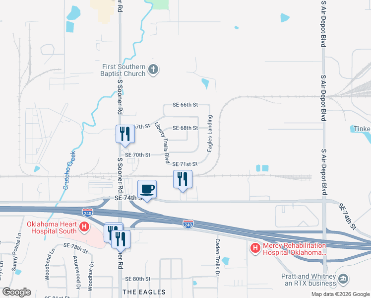 map of restaurants, bars, coffee shops, grocery stores, and more near 6013 Southeast 70th Street in Oklahoma City