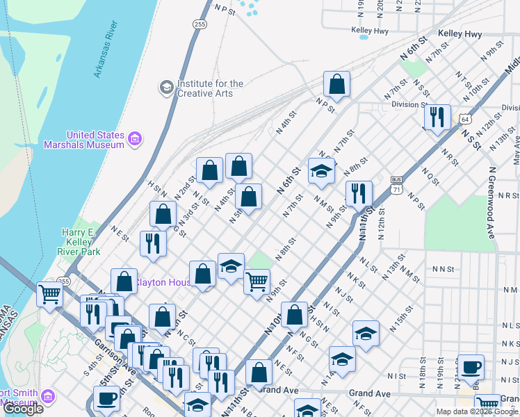 map of restaurants, bars, coffee shops, grocery stores, and more near 1019 North 6th Street in Fort Smith