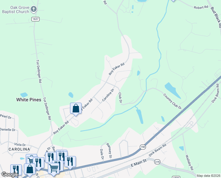 map of restaurants, bars, coffee shops, grocery stores, and more near 213 Carolina Drive in Cherryville