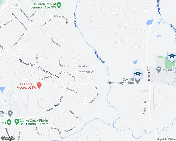 map of restaurants, bars, coffee shops, grocery stores, and more near 9559 Numenore Drive in Charlotte
