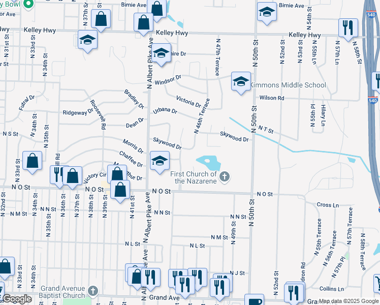 map of restaurants, bars, coffee shops, grocery stores, and more near 4516 Skywood Drive in Fort Smith