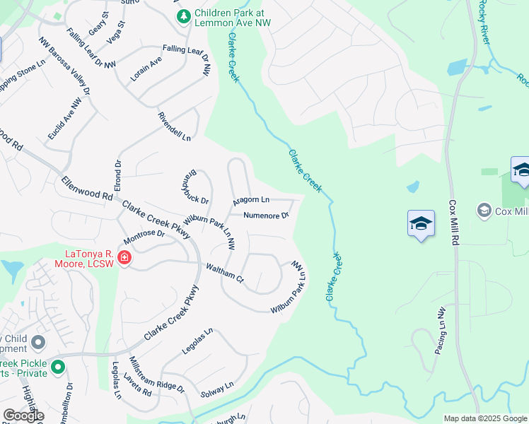 map of restaurants, bars, coffee shops, grocery stores, and more near 9547 Numenore Drive in Charlotte