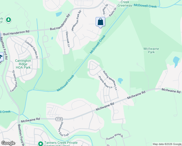 map of restaurants, bars, coffee shops, grocery stores, and more near 8317 Rolling Meadows Lane in Huntersville