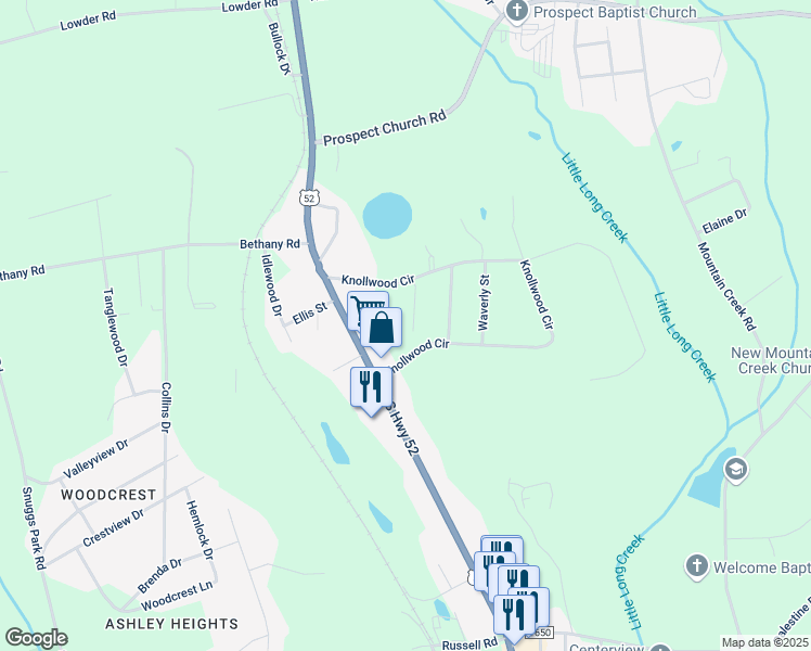 map of restaurants, bars, coffee shops, grocery stores, and more near 2203 Carter Drive in Albemarle