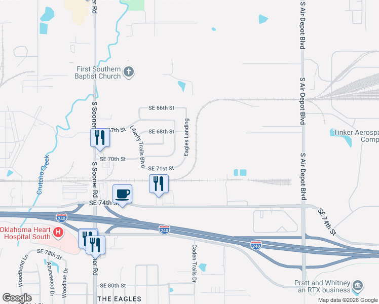 map of restaurants, bars, coffee shops, grocery stores, and more near 7017 Eagles Landing in Oklahoma City