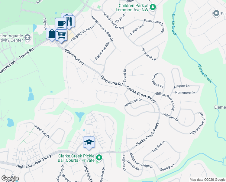 map of restaurants, bars, coffee shops, grocery stores, and more near 10416 Haddington Drive in Charlotte
