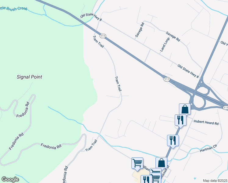 map of restaurants, bars, coffee shops, grocery stores, and more near 649 Tram Trail in Dunlap