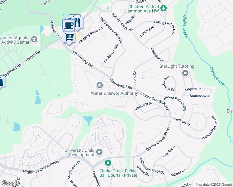 map of restaurants, bars, coffee shops, grocery stores, and more near 10434 Haddington Drive in Charlotte