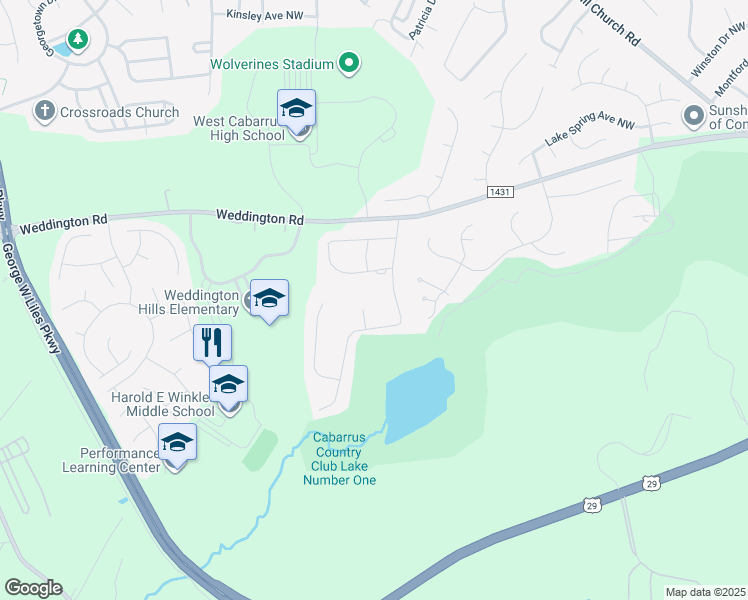 map of restaurants, bars, coffee shops, grocery stores, and more near 1320 Inverness Place Northwest in Concord