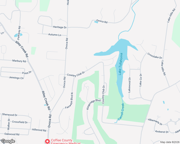 map of restaurants, bars, coffee shops, grocery stores, and more near 2009 Country Club Drive in Tullahoma