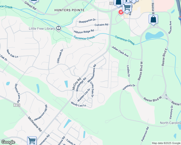 map of restaurants, bars, coffee shops, grocery stores, and more near 12616 Windyedge Road in Huntersville