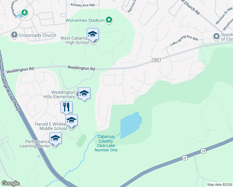 map of restaurants, bars, coffee shops, grocery stores, and more near 1320 Inverness Place Northwest in Concord