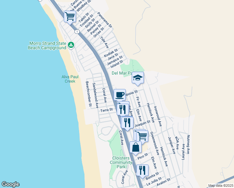 map of restaurants, bars, coffee shops, grocery stores, and more near in Morro Bay
