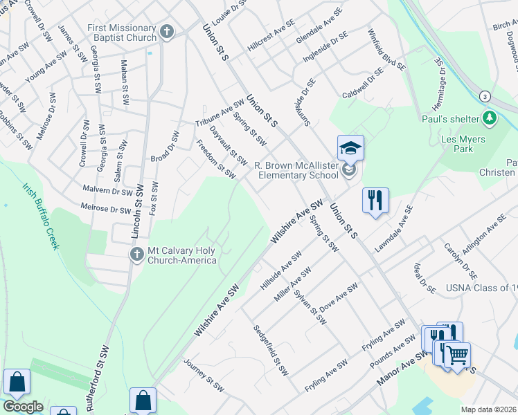 map of restaurants, bars, coffee shops, grocery stores, and more near 474 Dresden Place Southwest in Concord
