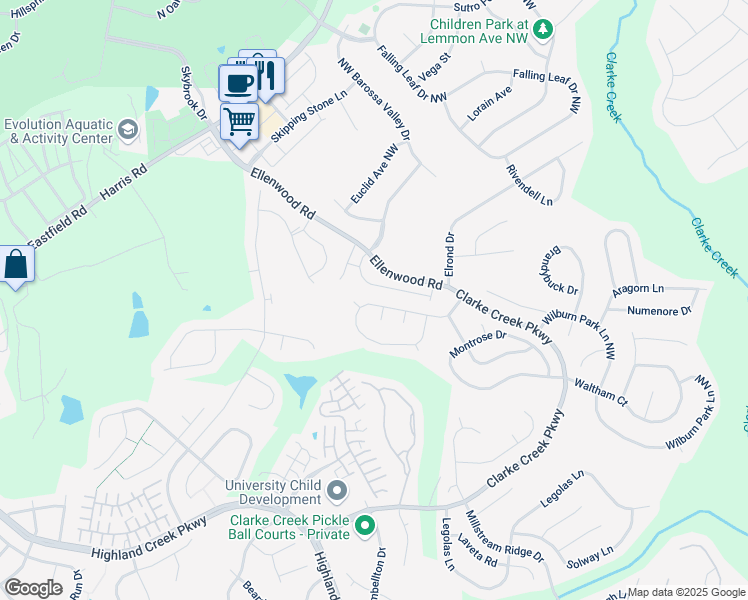 map of restaurants, bars, coffee shops, grocery stores, and more near 10510 Haddington Drive in Charlotte