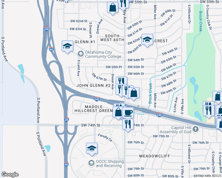 map of restaurants, bars, coffee shops, grocery stores, and more near 6917 Drexel Avenue in Oklahoma City