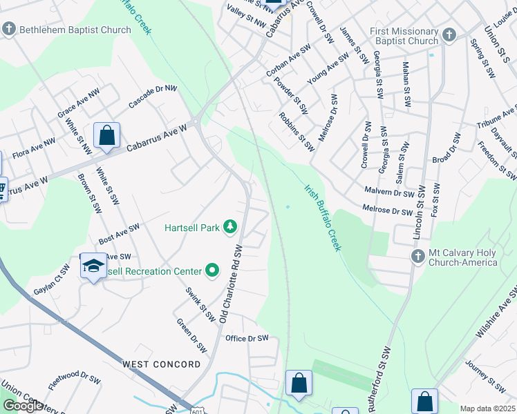map of restaurants, bars, coffee shops, grocery stores, and more near 211 Lawings Drive Southwest in Concord