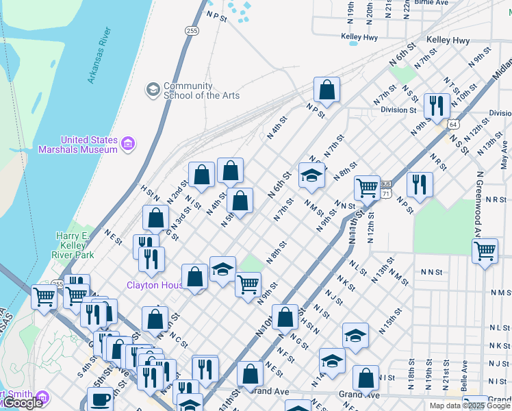 map of restaurants, bars, coffee shops, grocery stores, and more near 1019 North 6th Street in Fort Smith