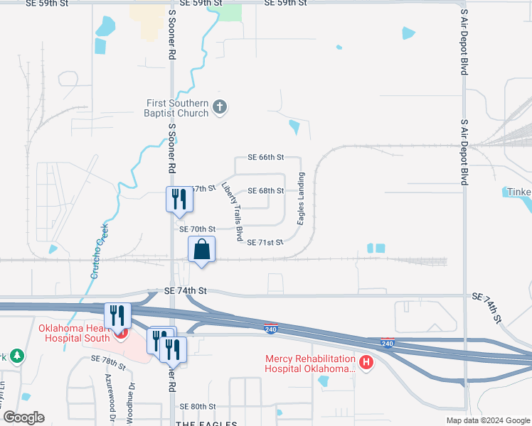 map of restaurants, bars, coffee shops, grocery stores, and more near 5928 Southeast 69th Street in Oklahoma City