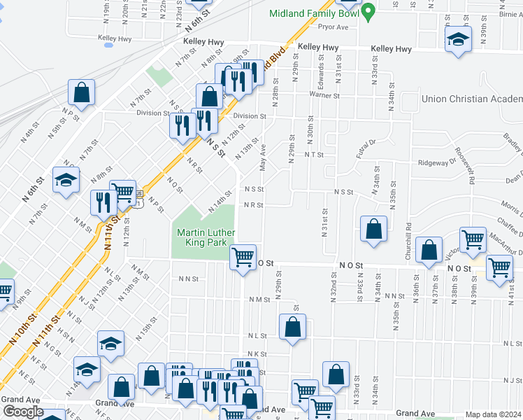 map of restaurants, bars, coffee shops, grocery stores, and more near 1817 North May Avenue in Fort Smith