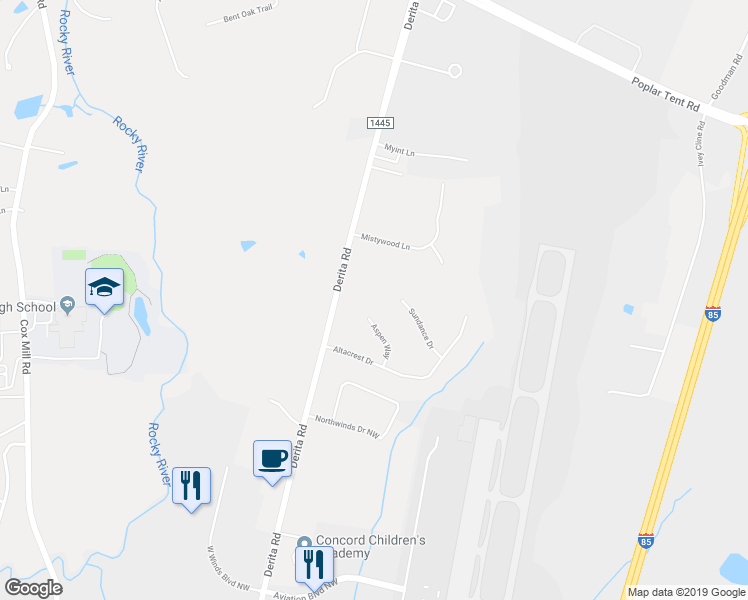 map of restaurants, bars, coffee shops, grocery stores, and more near 1185 Aspen Way in Concord
