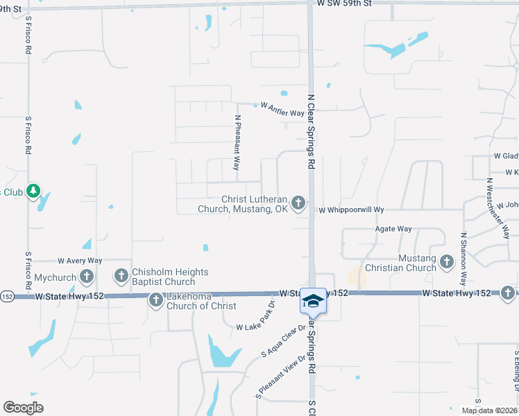 map of restaurants, bars, coffee shops, grocery stores, and more near 1836 West Crossbow Way in Mustang