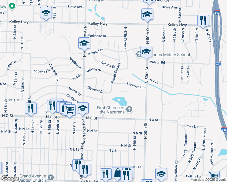 map of restaurants, bars, coffee shops, grocery stores, and more near 4516 Skywood Drive in Fort Smith