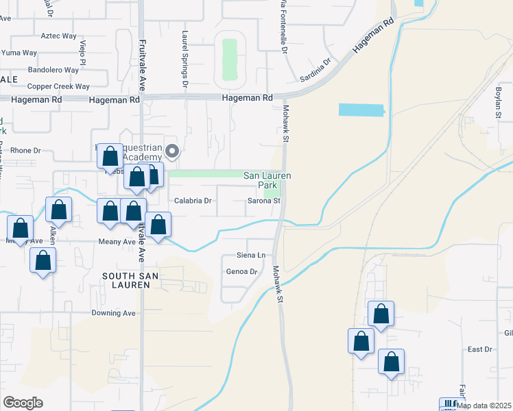 map of restaurants, bars, coffee shops, grocery stores, and more near 5800 Ragusa Lane in Bakersfield