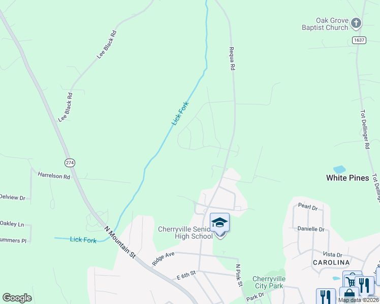 map of restaurants, bars, coffee shops, grocery stores, and more near 5043 Poplin Valley in Cherryville
