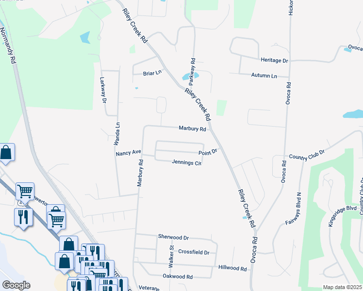 map of restaurants, bars, coffee shops, grocery stores, and more near 112 Point Drive in Tullahoma