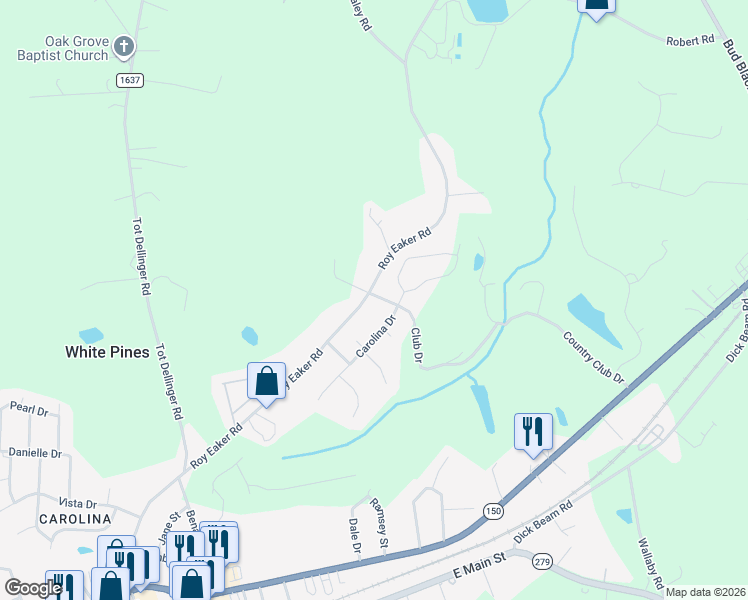 map of restaurants, bars, coffee shops, grocery stores, and more near 213 Carolina Drive in Cherryville